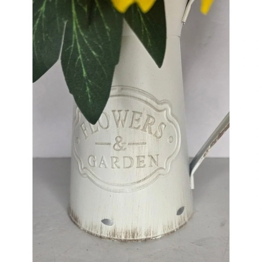 Yellow Sunflower Faux‎ Floral Arrangement in White Farnhouse Pitcher Vase